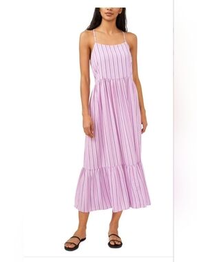 NWT! Striped Summer Cocktail Party Poplin Ruffled Women's Lilac Maxi Dress XXS